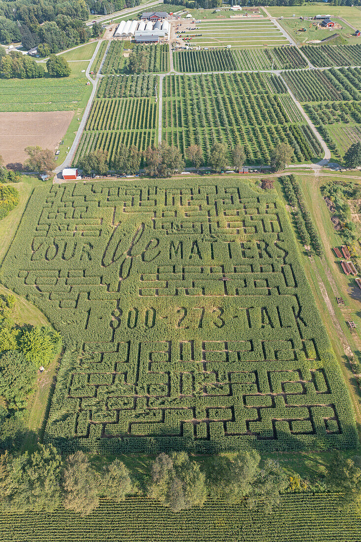 Suicide prevention corn maze, aerial photograph