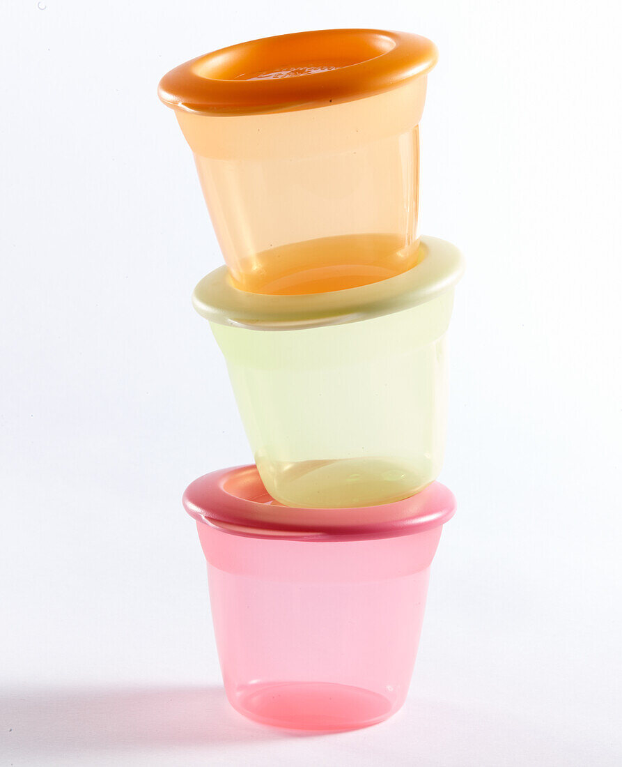 Stacked plastic food containers