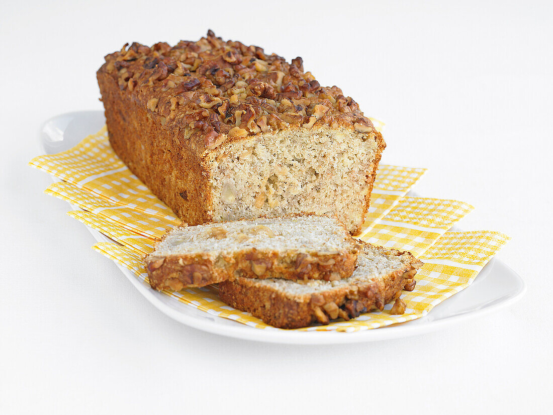 Pineapple and banana cake on plate