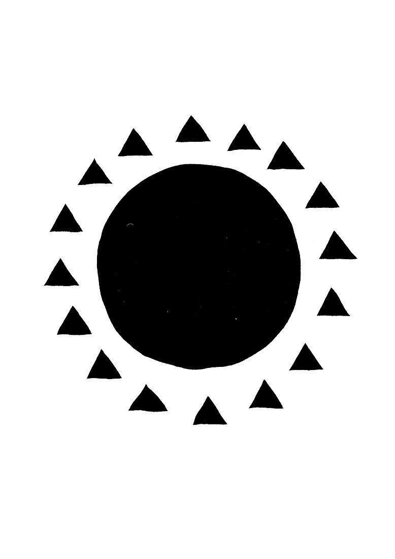 Circle surrounded by small triangles, illustration