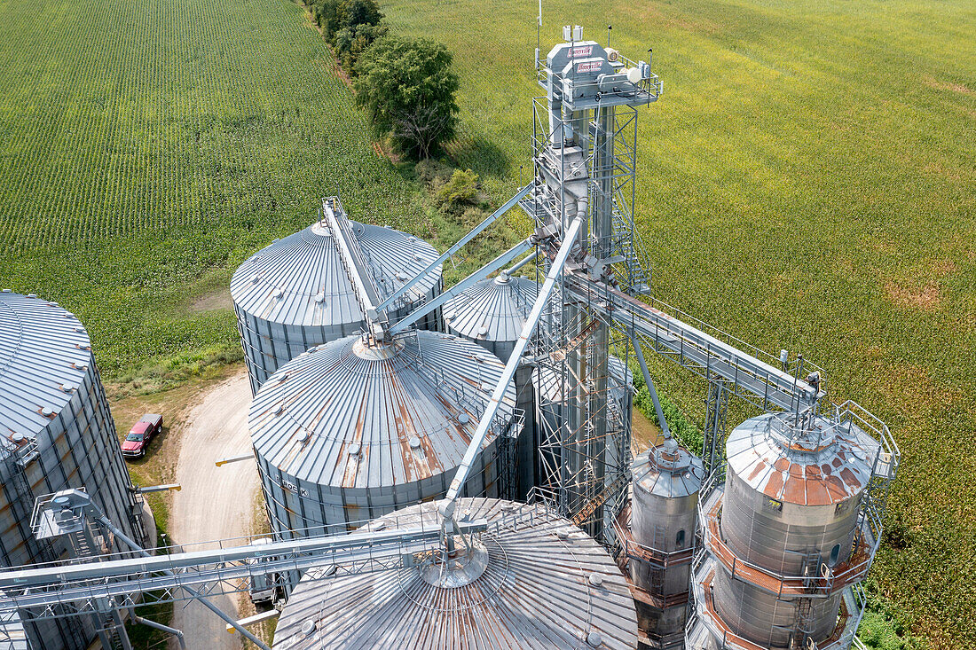 Grain storage silos, aerial photograph