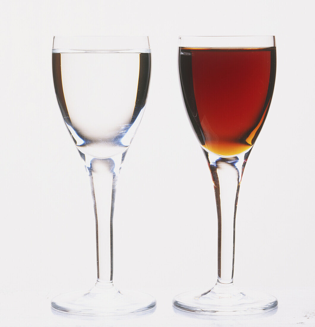 Two glasses of liqueur, Vermouth and Cointreau