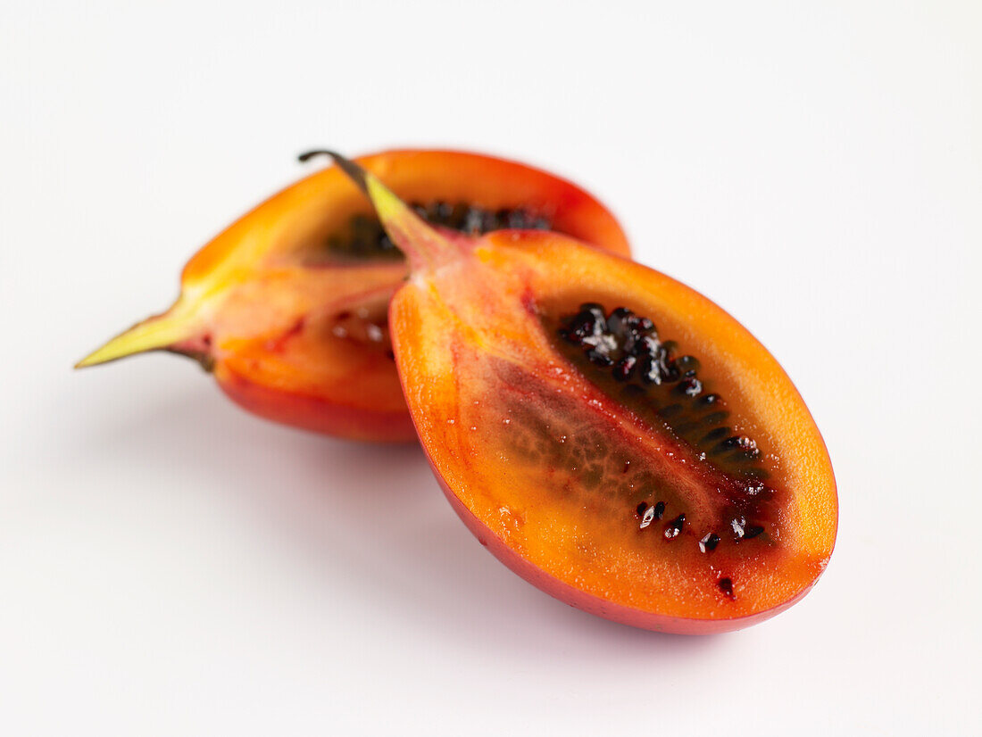 Tamarillo (Solanum betaceum) cut in two