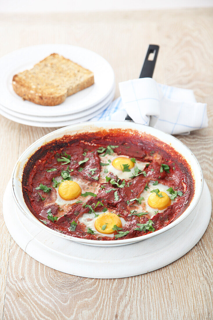 Mexican eggs, spicy tomato sauce with eggs