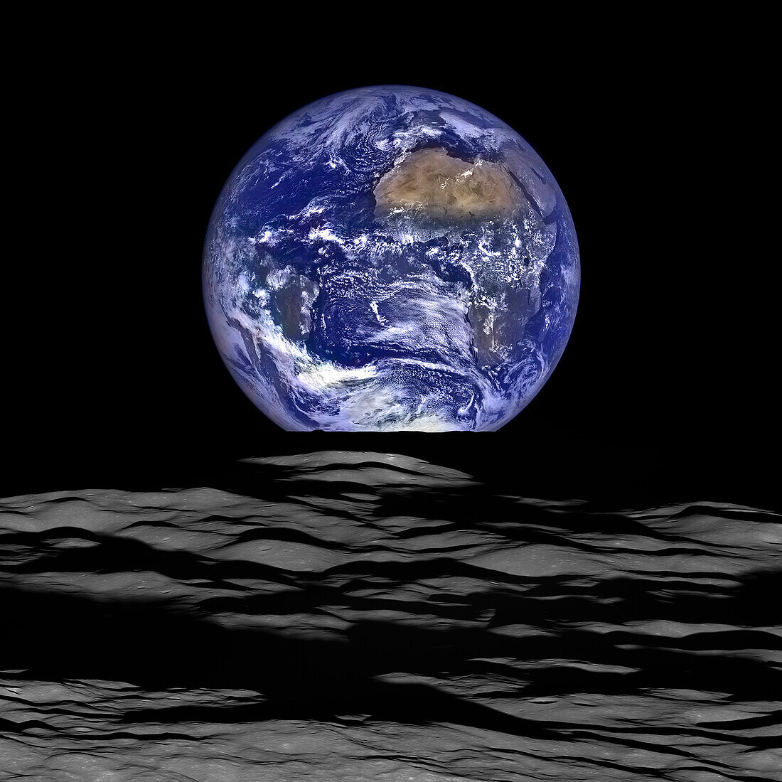 Earth appearing to rise over the Moon, LRO composite image