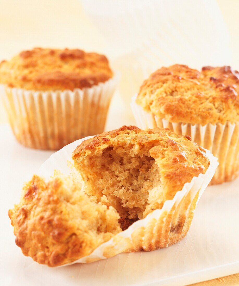 Banana, oatmeal and honey muffins in paper cases