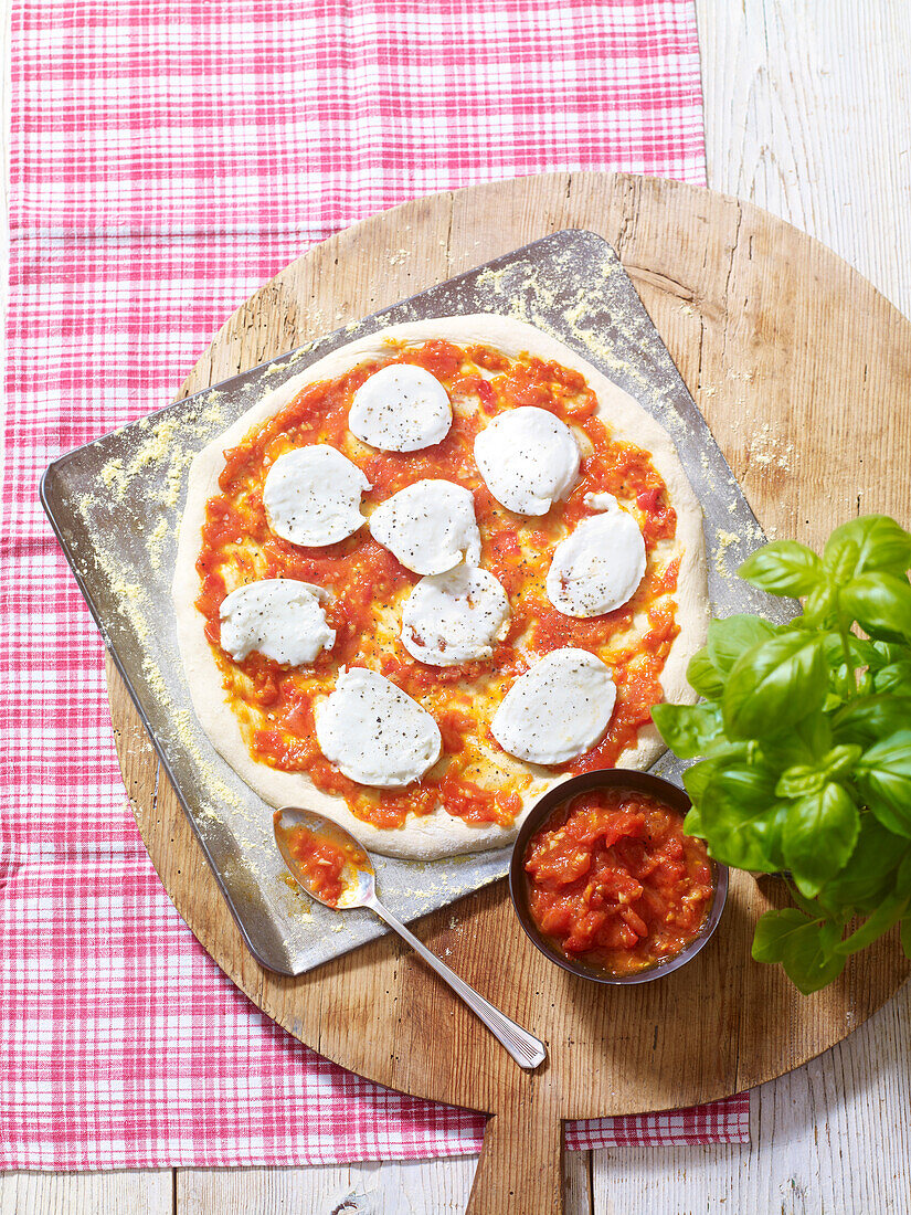 Tomato, basil and mozzarella cheese pizza