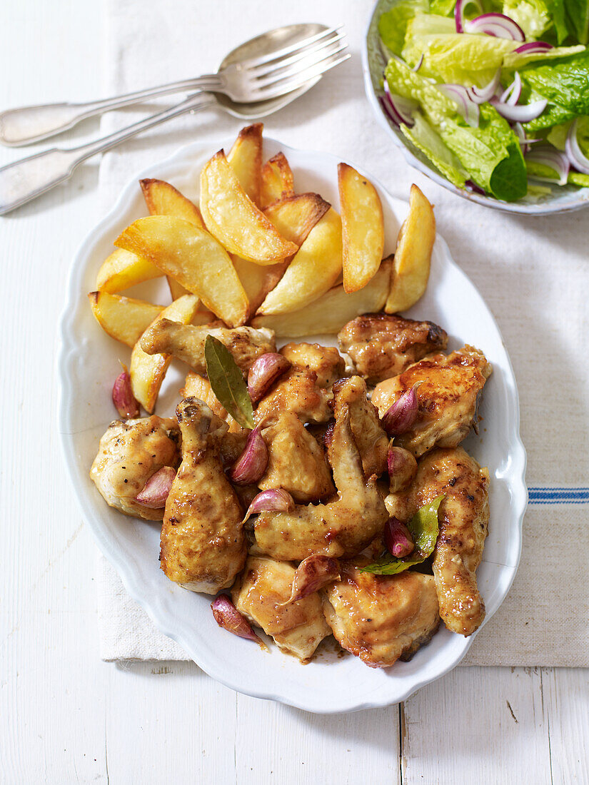 Andalucian fried chicken with garlic and chips