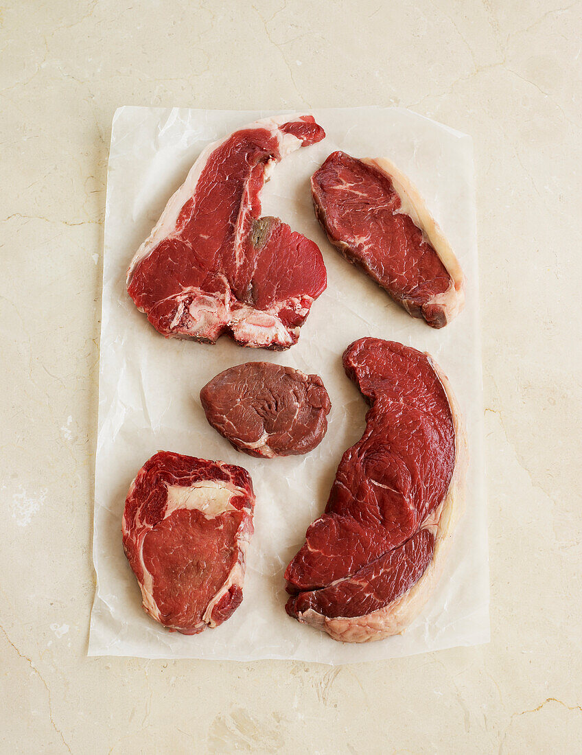 Selection of raw steaks