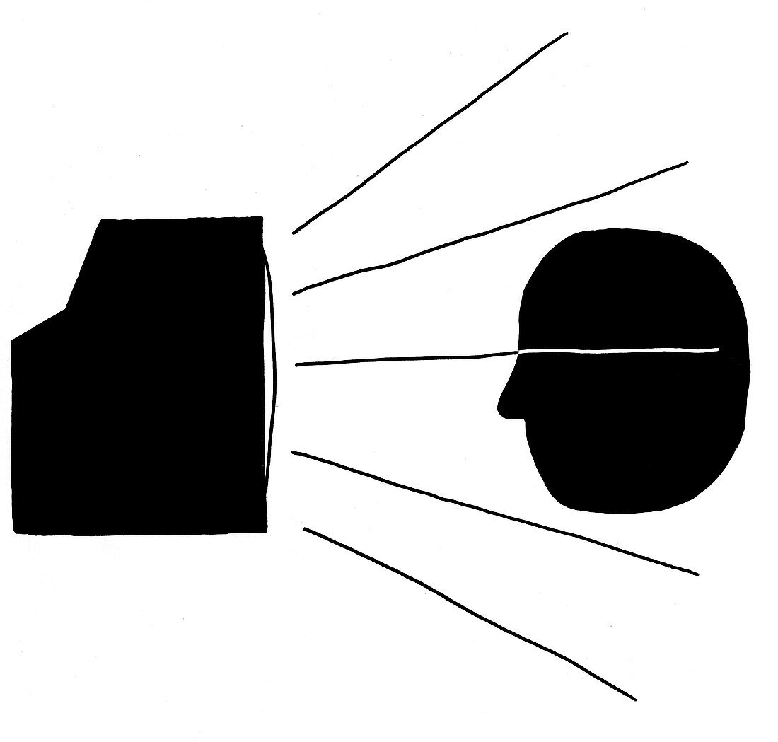 Head in front of a television, illustration