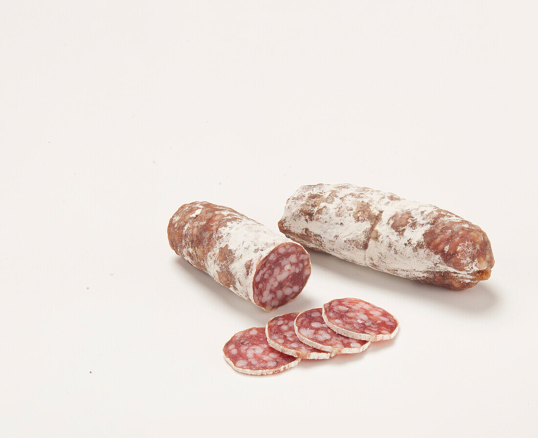 Sliced and whole Salametti sausage