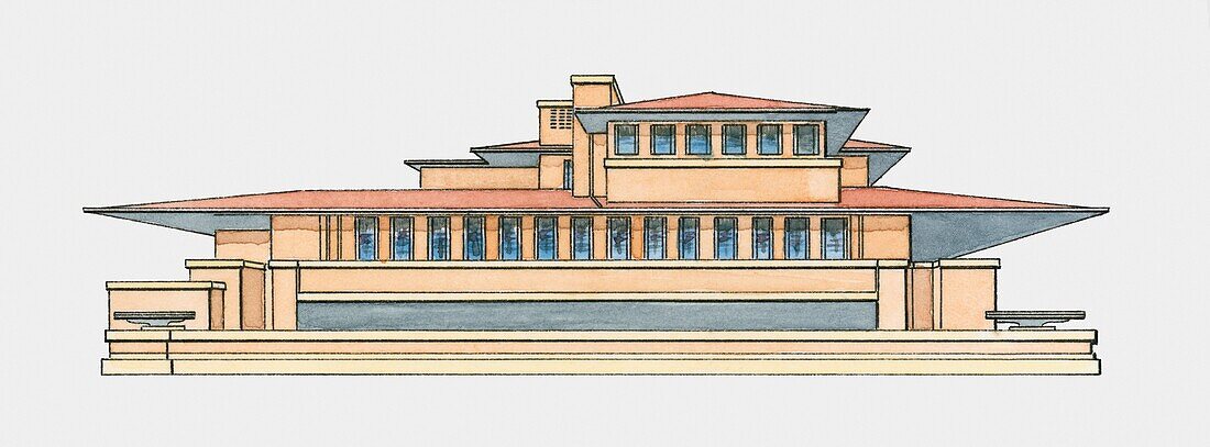 Prairie style Robie House, illustration