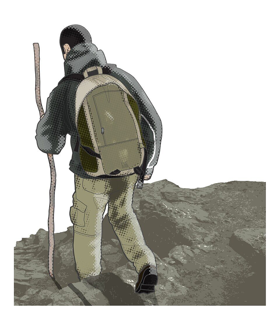 Man hiking, illustration