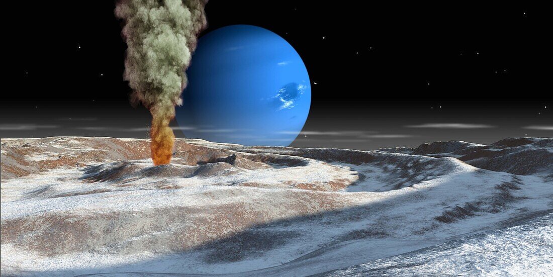 Neptune seen from Triton, illustration