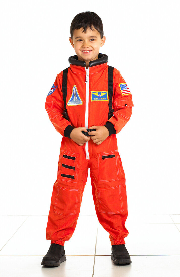 Boy in a red space suit