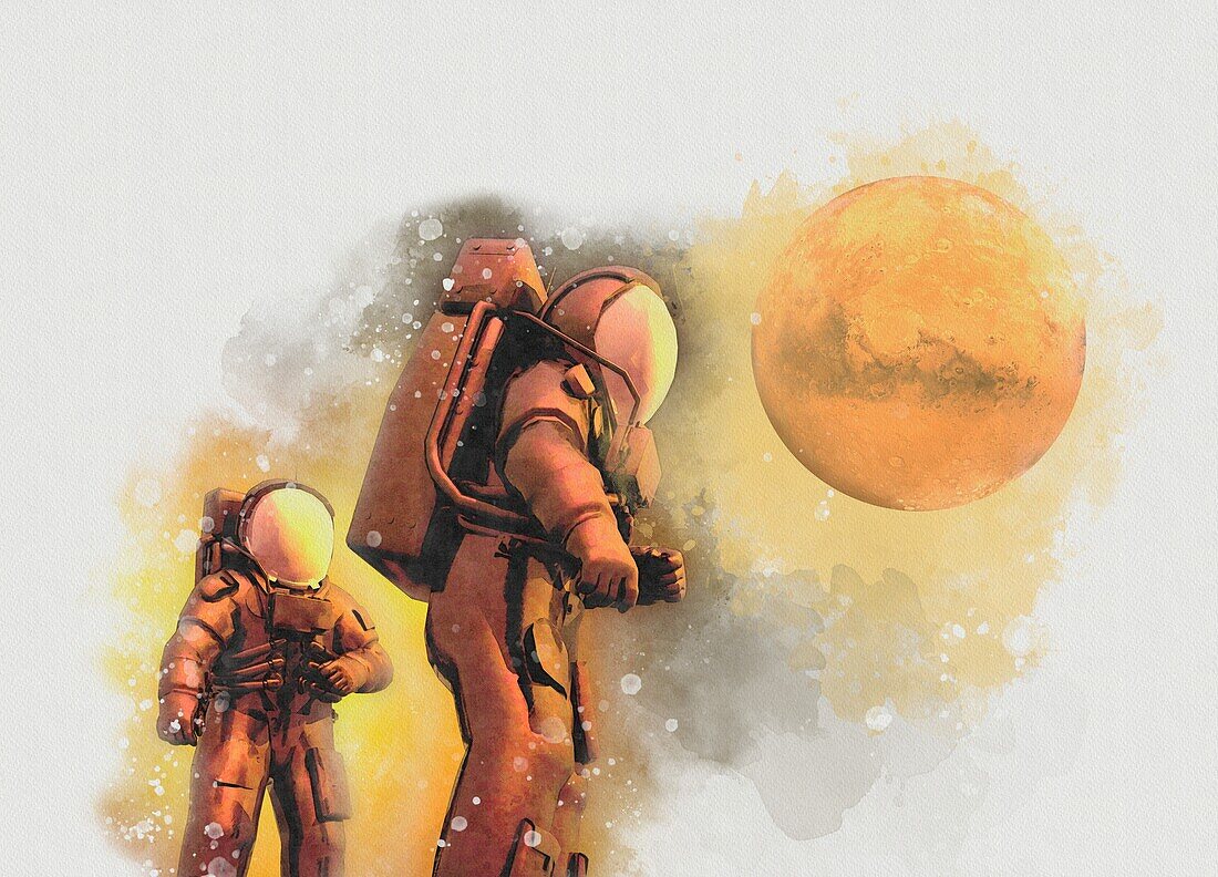 Astronauts and Mars, illustration