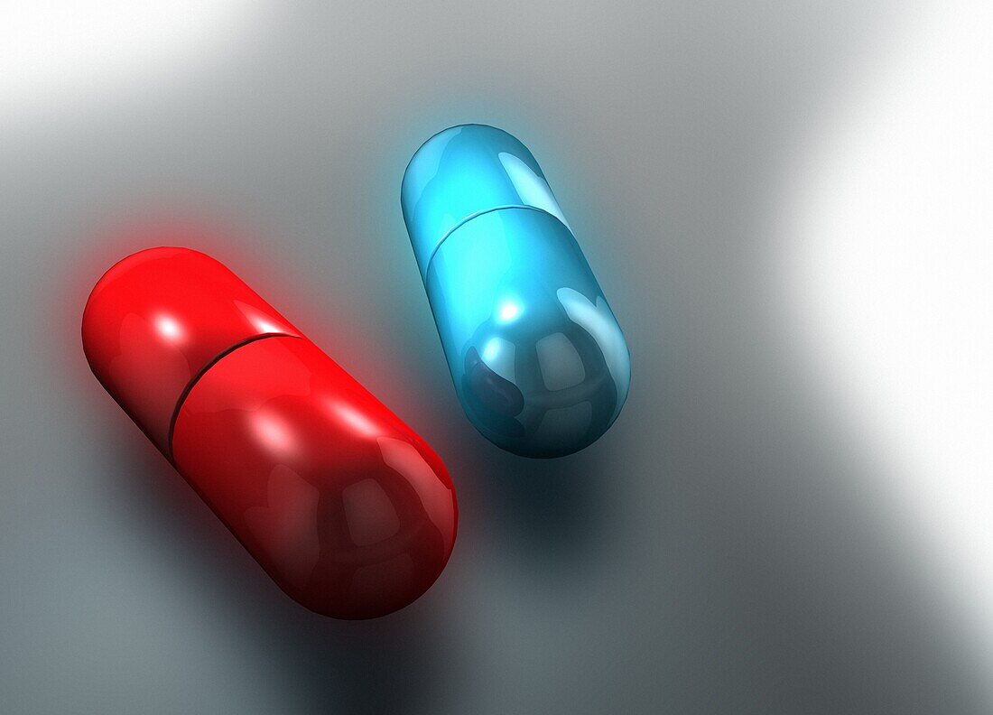Red pill and blue pill, illustration