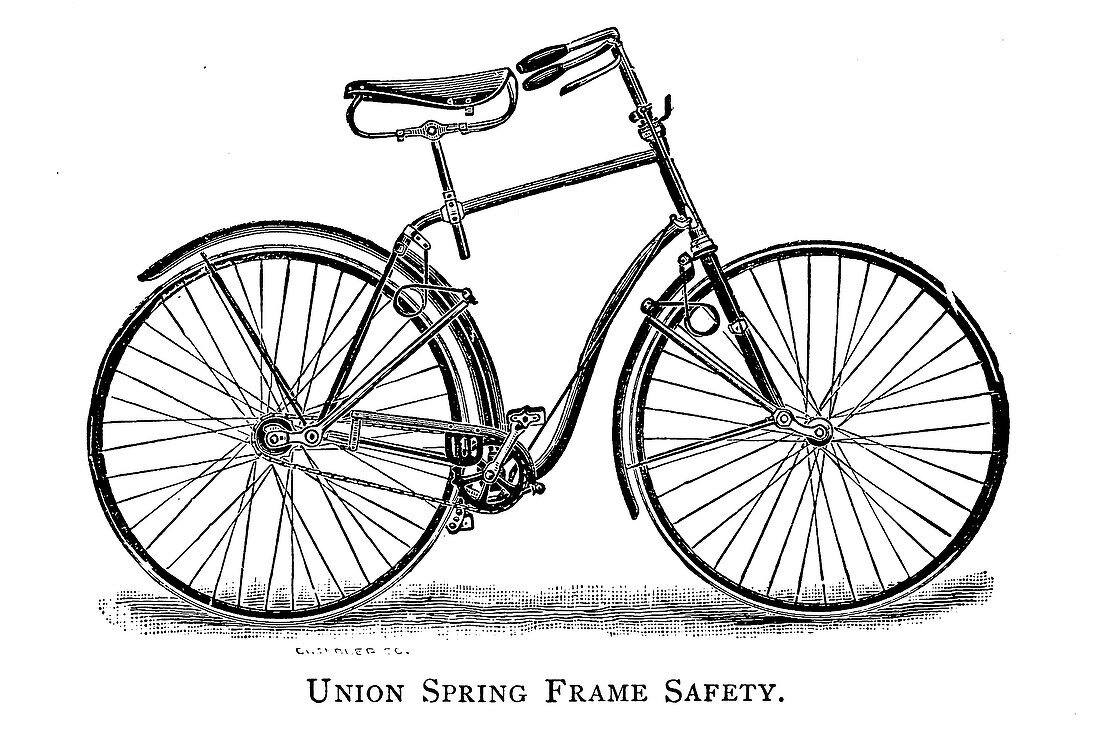 Union spring frame safety bicycle, 19th century illustration