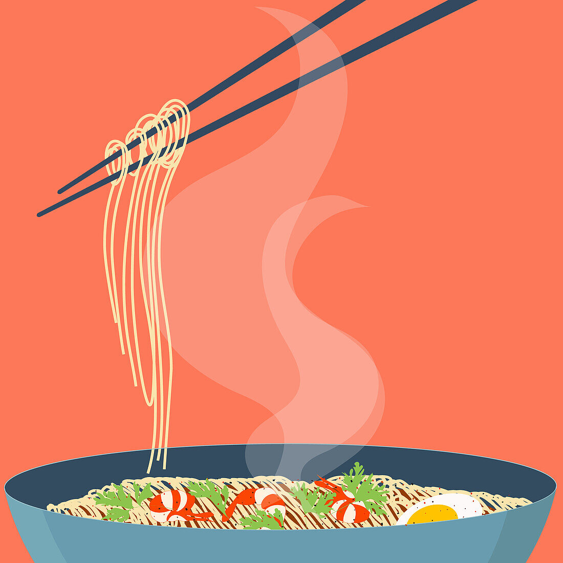 Noodles and chopsticks, illustration