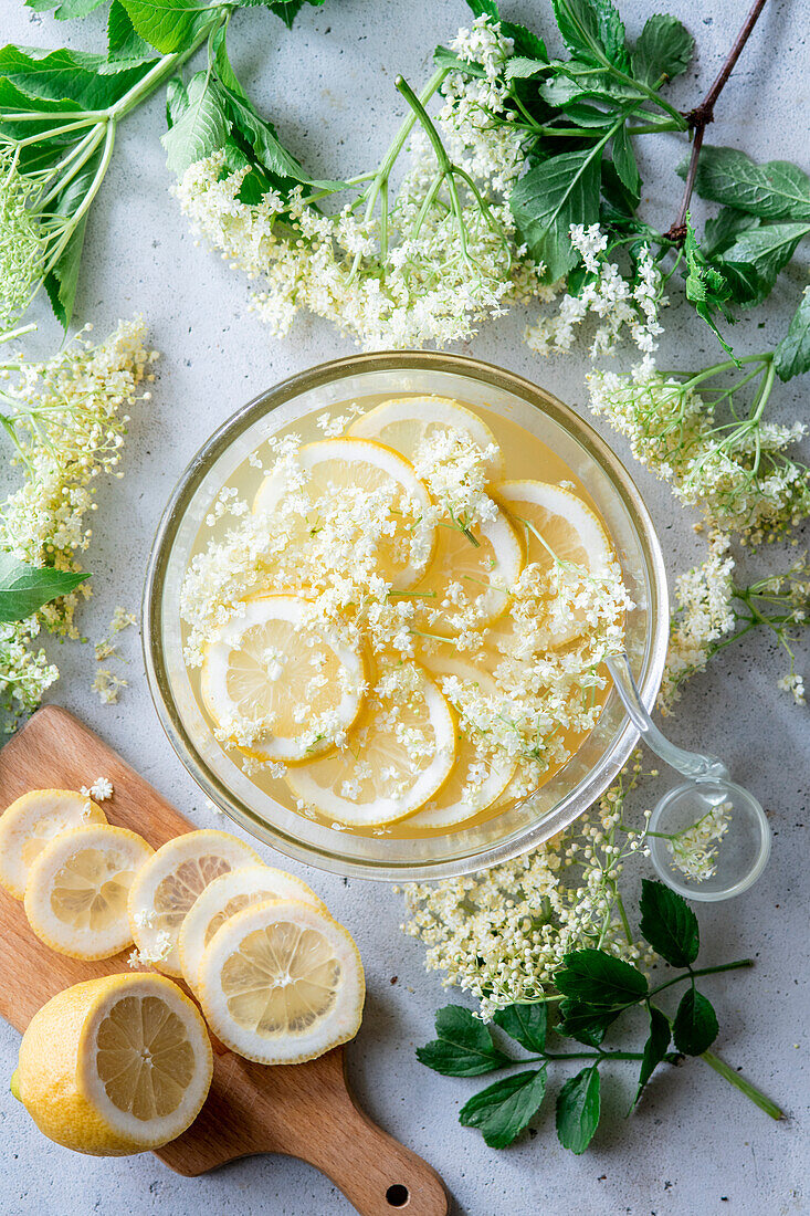 Elderflower cordial in the making