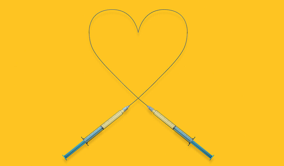 Injection needles forming heart shape, illustration