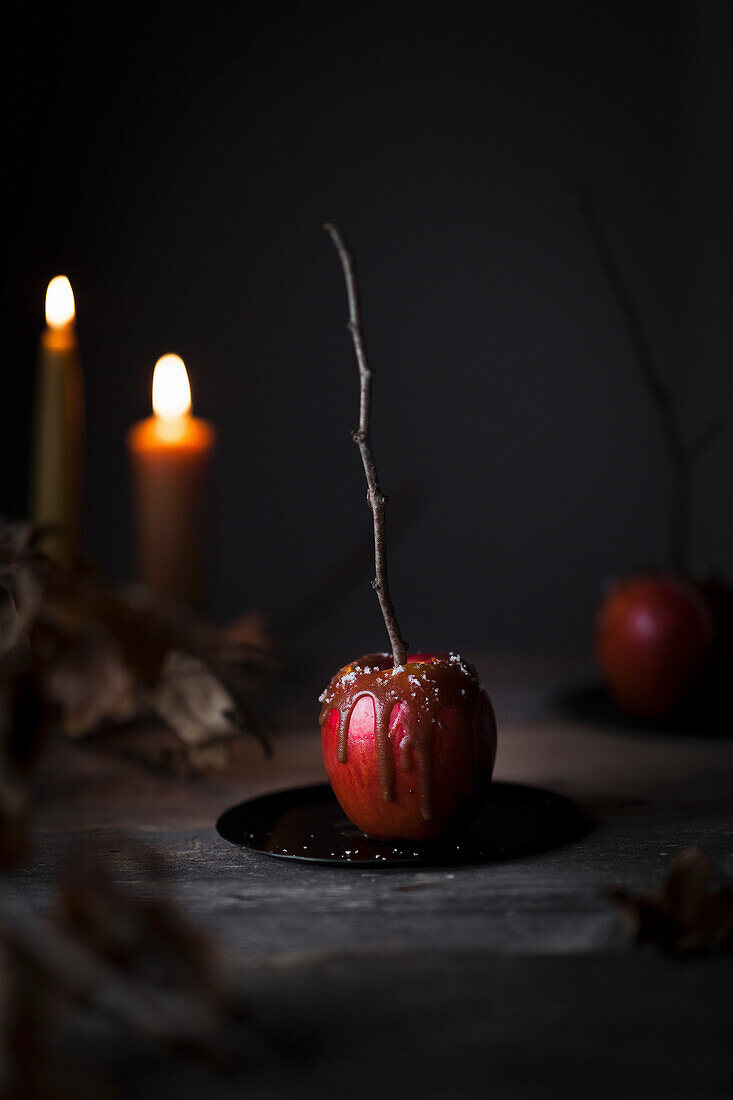 A salted caramel apple and candle