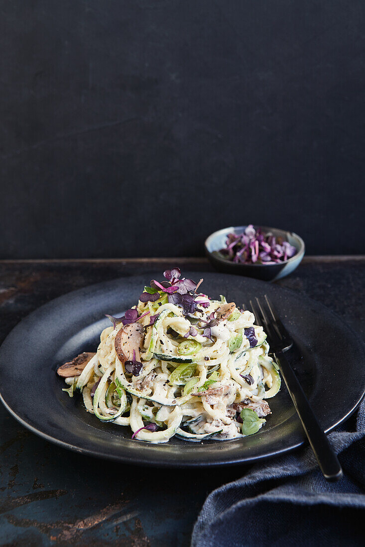 Zoodles with alfredo sauce and mushrooms