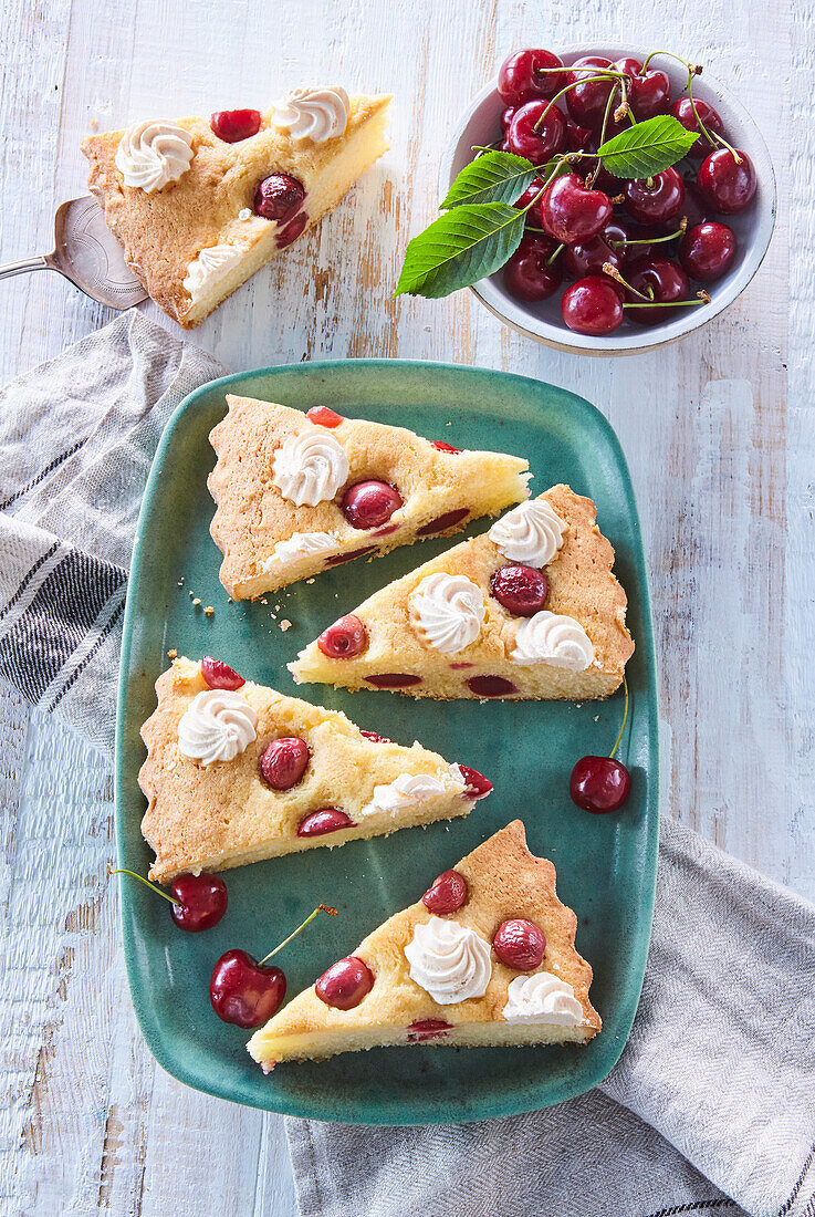 Custard pudding with cherries