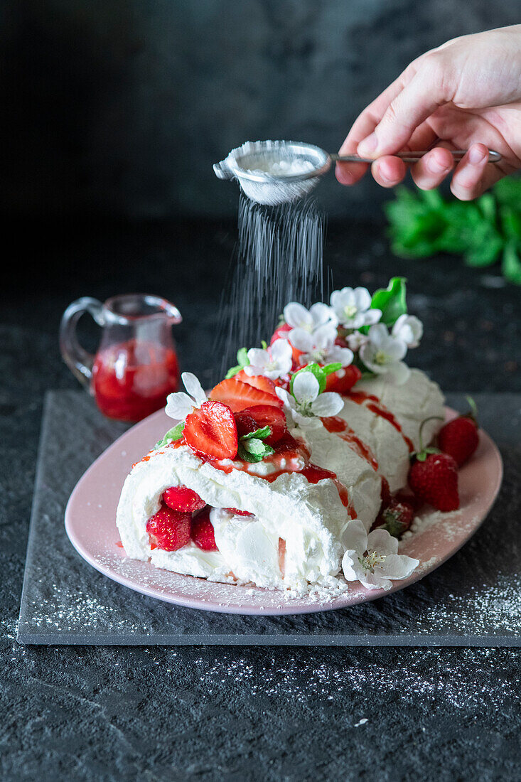 Strawberry meringue roll