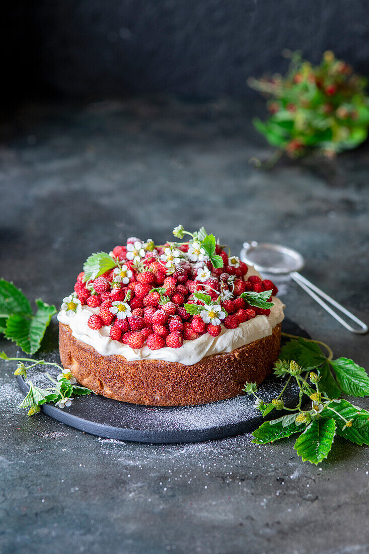 Walderdbeerkuchen mit Sauerrahm