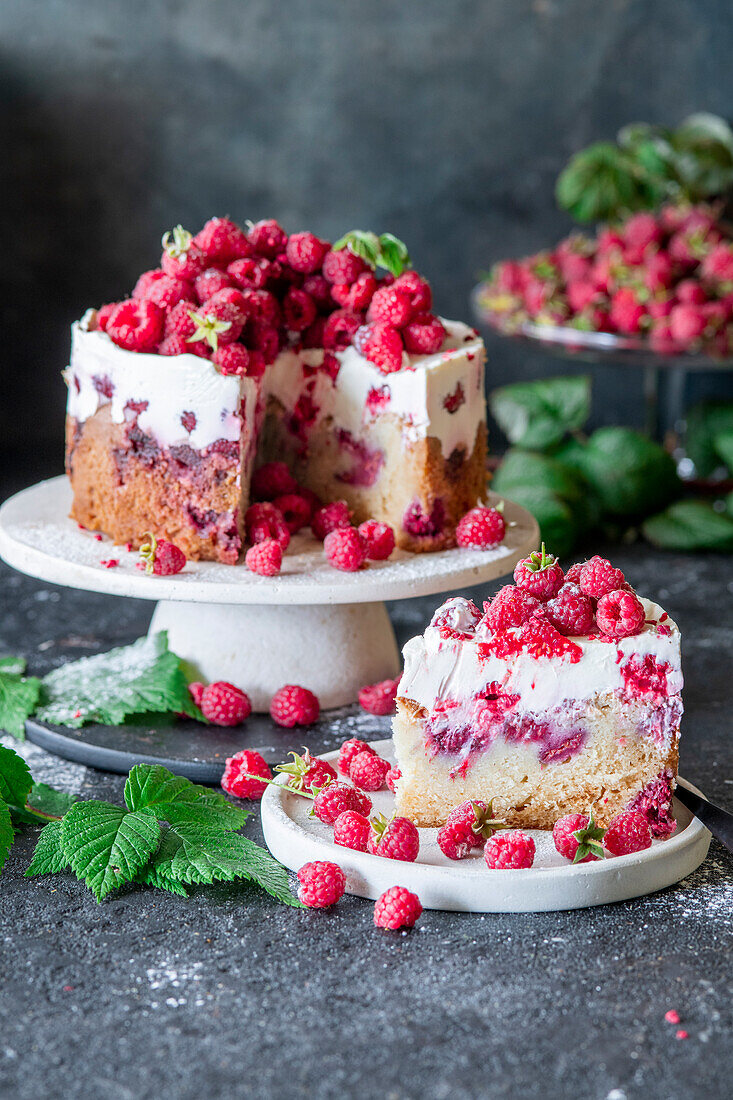 Raspberry sour cream cake