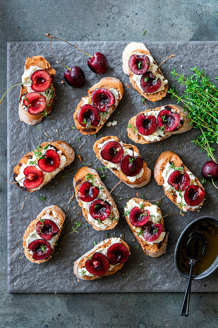 Bruschetta with cherries