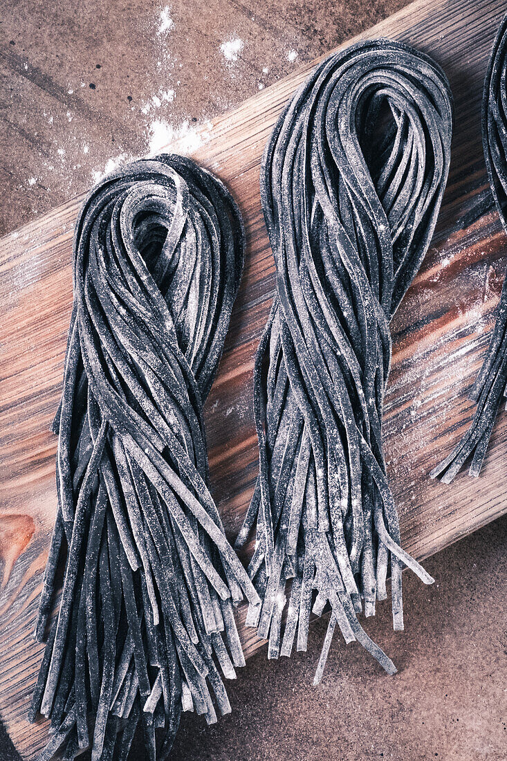 Black pasta on the board