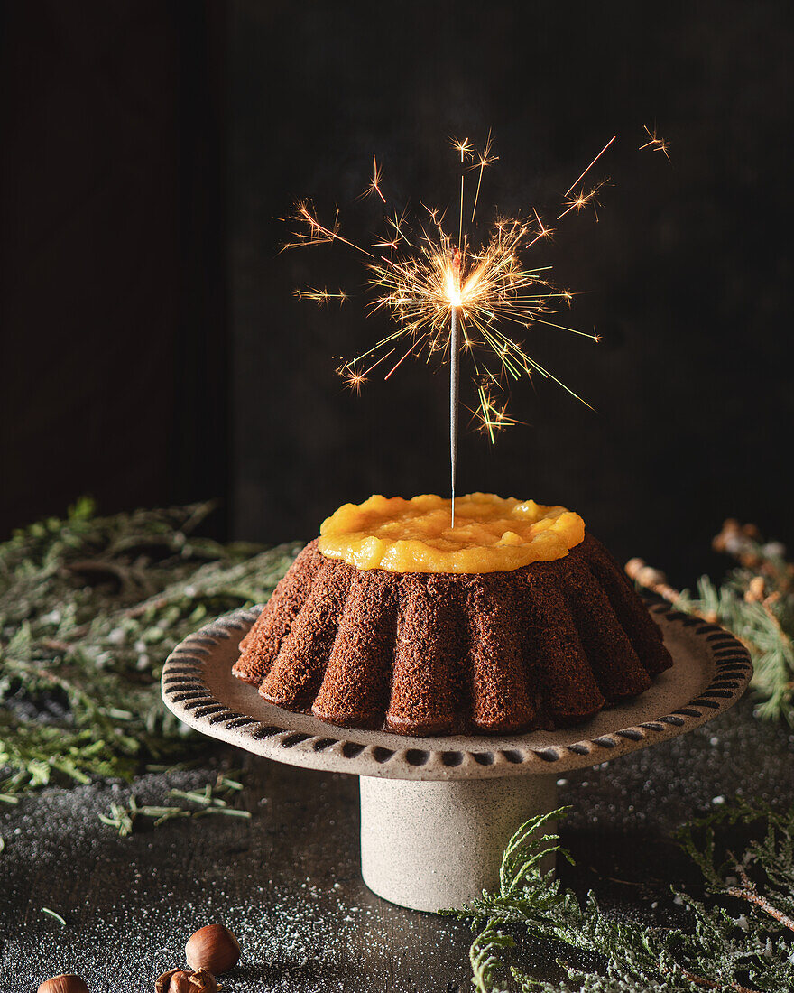 Chocolate cake with sparkler