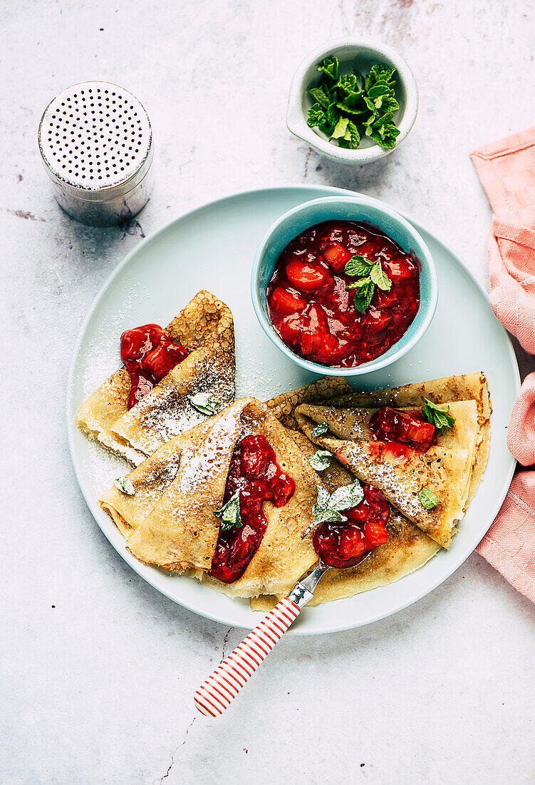 Crepes with Rhubarb compote