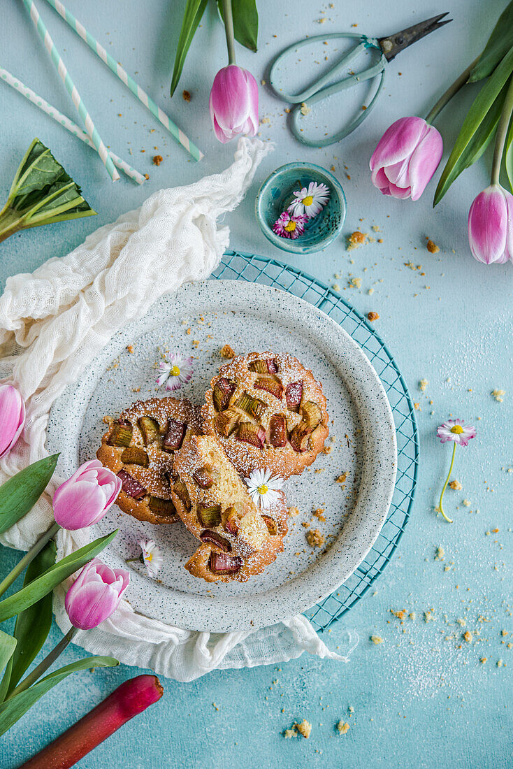 Spring-like rhubarb cakes