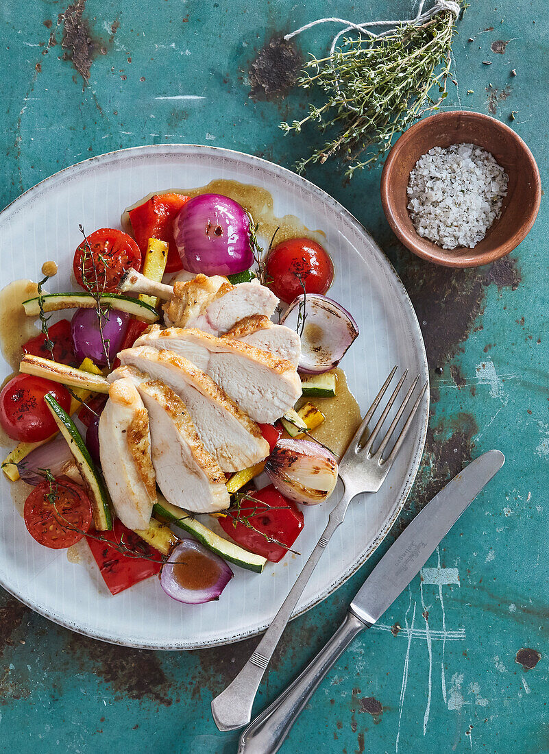 Juicy chicken breast with roasted vegetables
