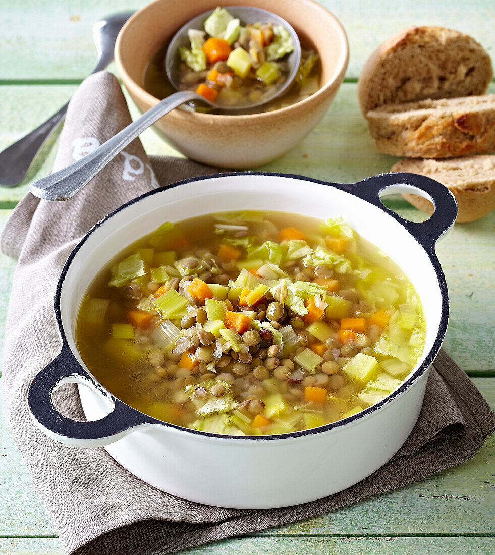 Lentil soup with cabbage (kale)