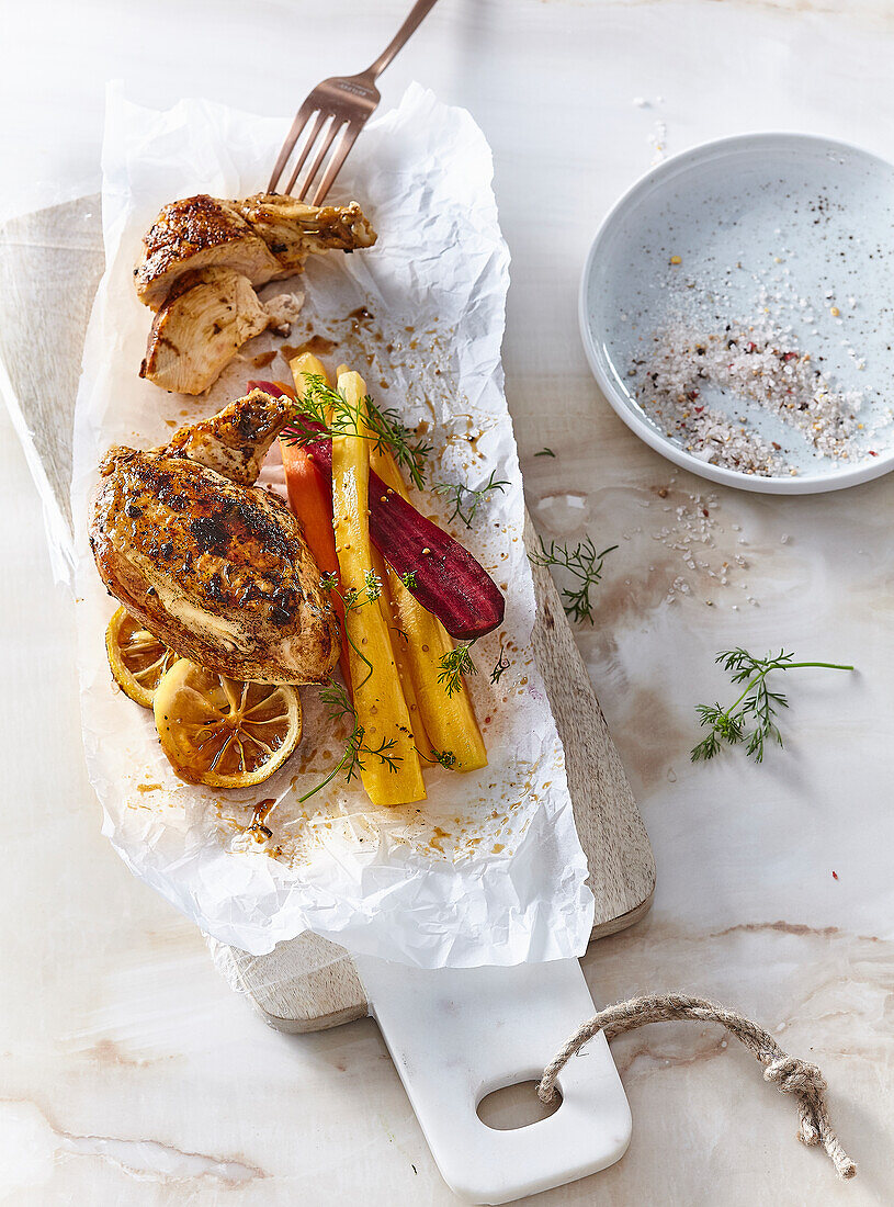 Lemon chicken with pickled vegetables