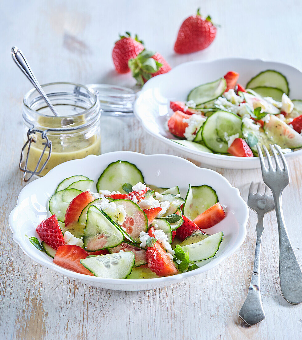 Cucumber salad with strawberries