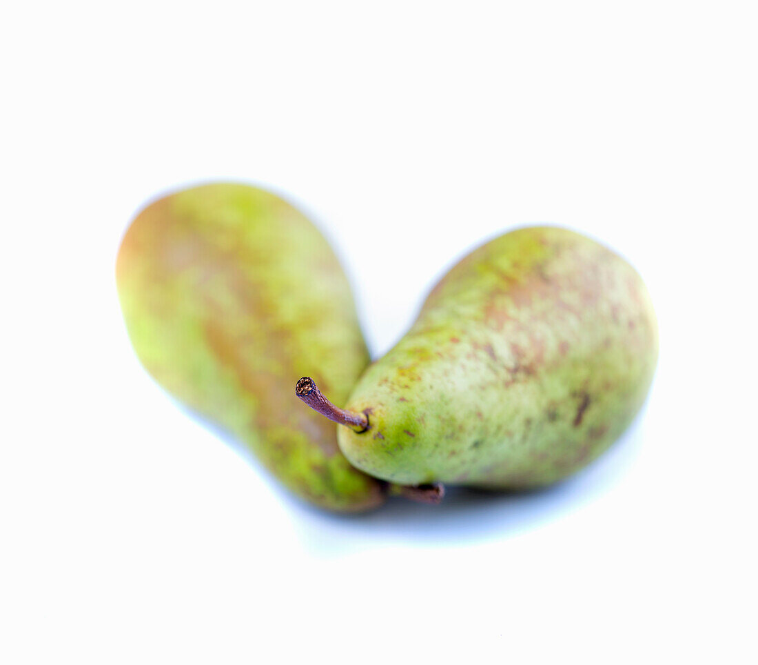 Two pears against a white background
