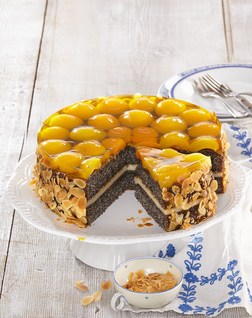Poppy seed cake with apricots