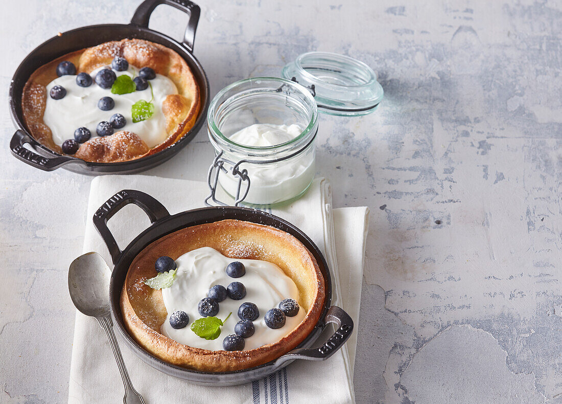 Dutch baby with yogurt and blueberries