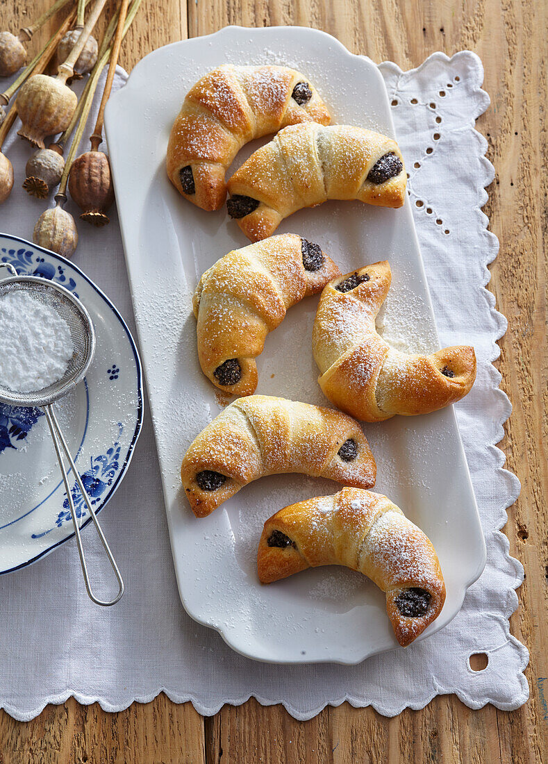 Curd croissants with poppy seed filling