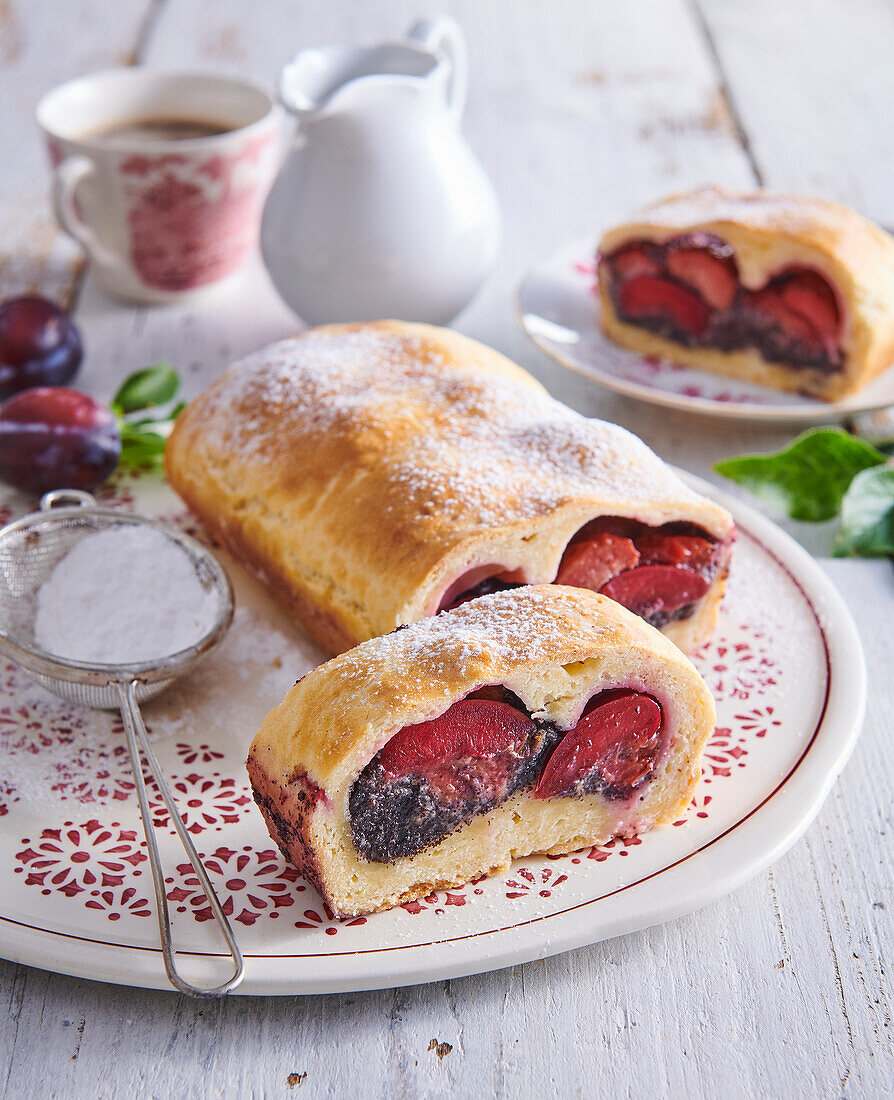 Plum and poppy seed strudel