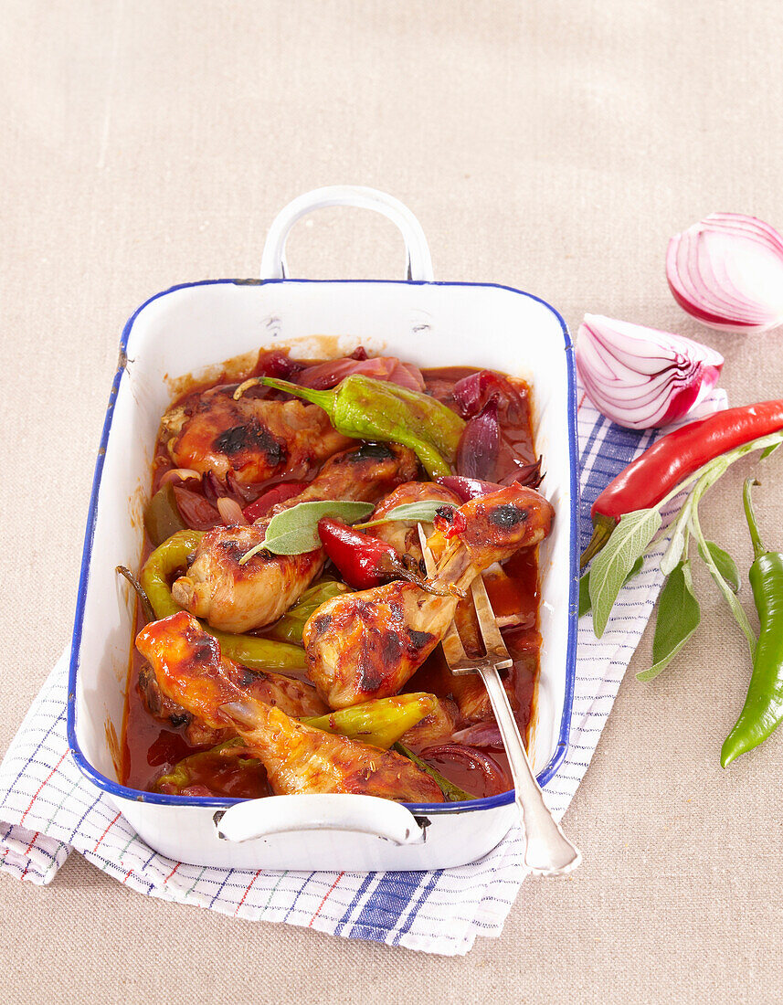 Honey chicken drumsticks on beer