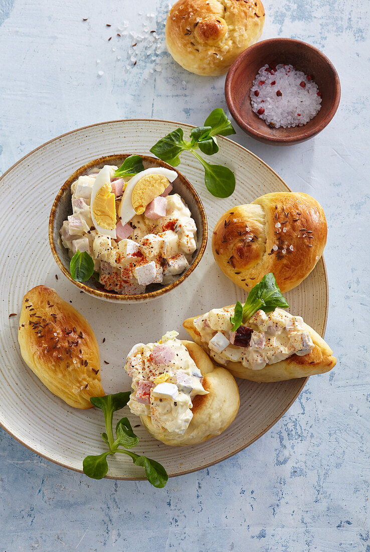 Camembert salad with home baked buns