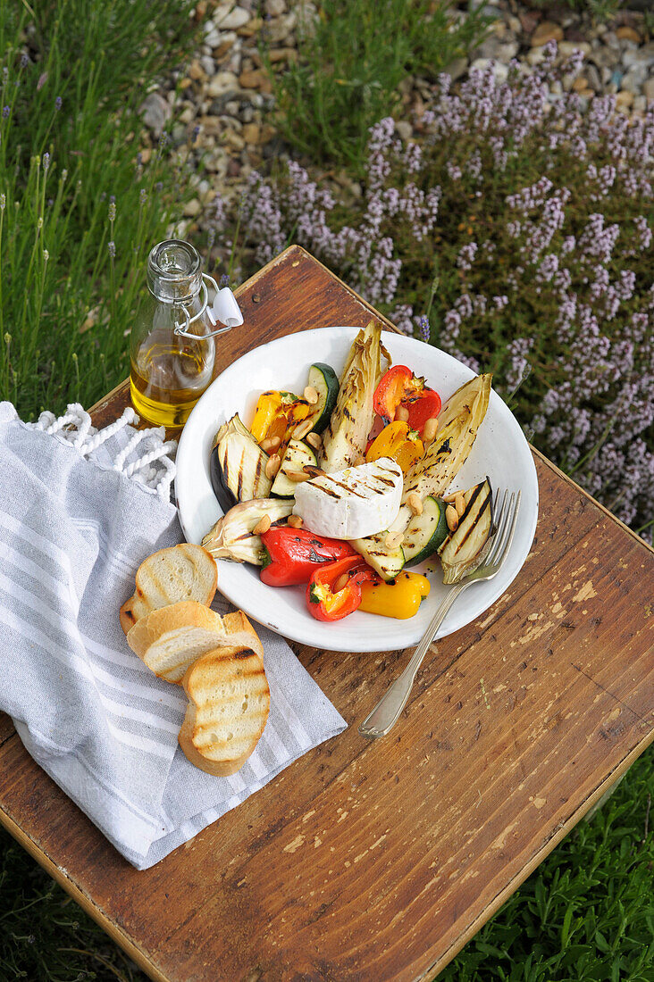 Salad from grilled vegetables with cheese