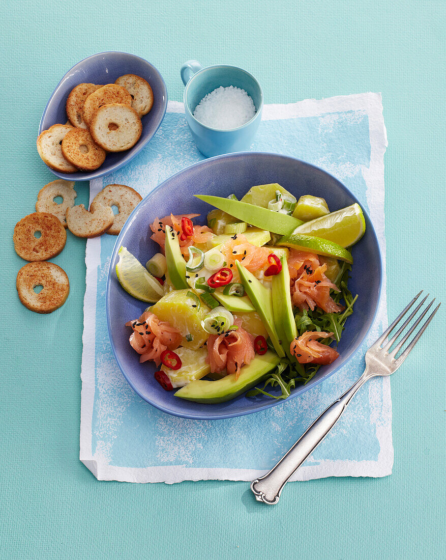 Salad with smoked salmon and avocado