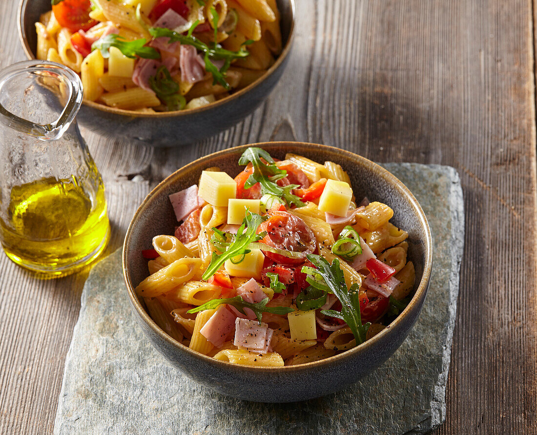 Pasta salad with ham and cheese